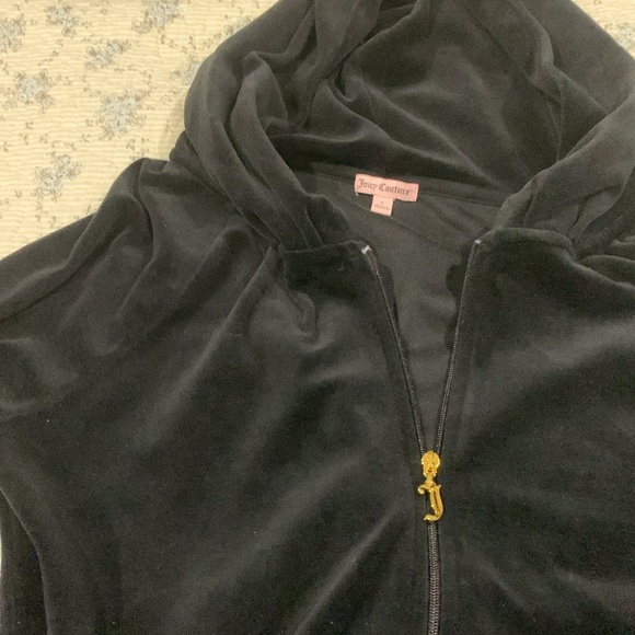 Juicy Couture Zip Front hoodie NWOT Size Large Gold sparkle Crystal Studs Black - Picture 7 of 9